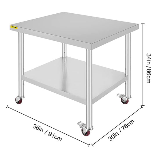 Edelstahl Arbeitstisch - 91 x 96 cm