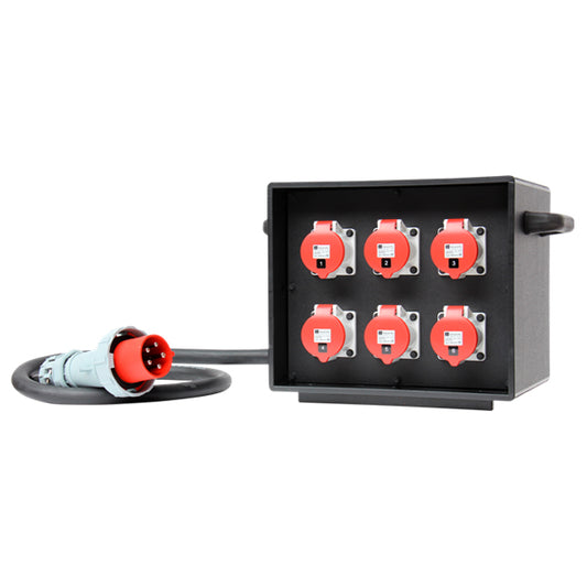 Stromverteiler - CEE 63 A | three phase male | red => 6 x CEE 16 A 3phase female | red