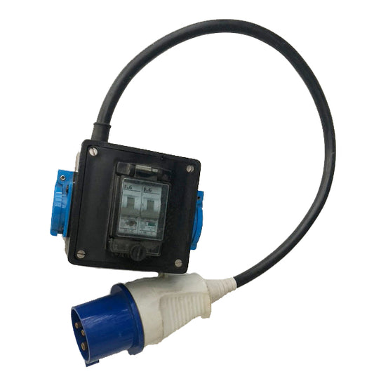 Stromverteiler - CEE 032 A | 1 Phase male => 2 x Schuko 16 A female