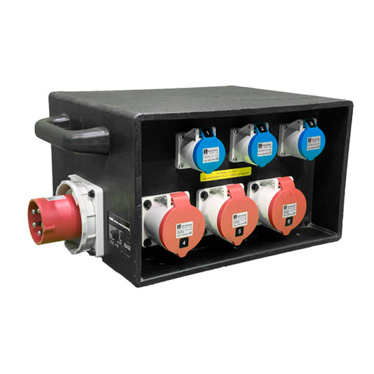 Stromverteiler - CEE 63 A | male => 3 x CEE 32 A female, 3 x CEE 16 A | 1 Phase female