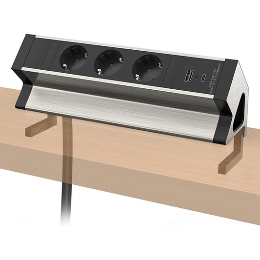 Tischsteckdose mit USB-A & USB-C | male => 3 x Schuko female
