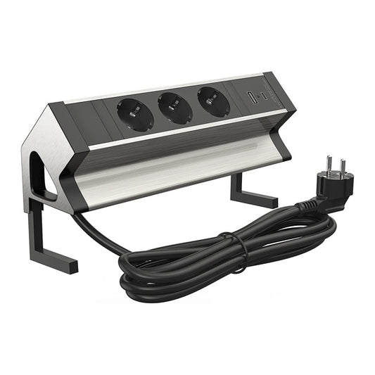 Tischsteckdose mit USB-A & USB-C | male => 3 x Schuko female