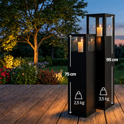 Windlicht Säulen Set  inkl. LED Kerzen