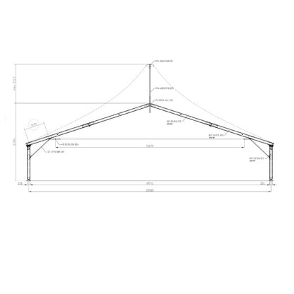 Giebelzelt - 20 Meter (2 x Hochpunkt, 2 x Walmabgang)