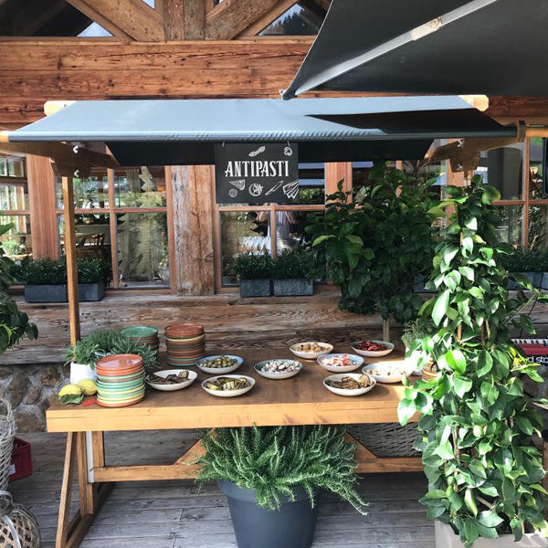 Marktstand aus Holz - Dach anthrazit