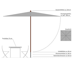 Sonnenschirm - 400 x 400 cm - naturweiß - Holz