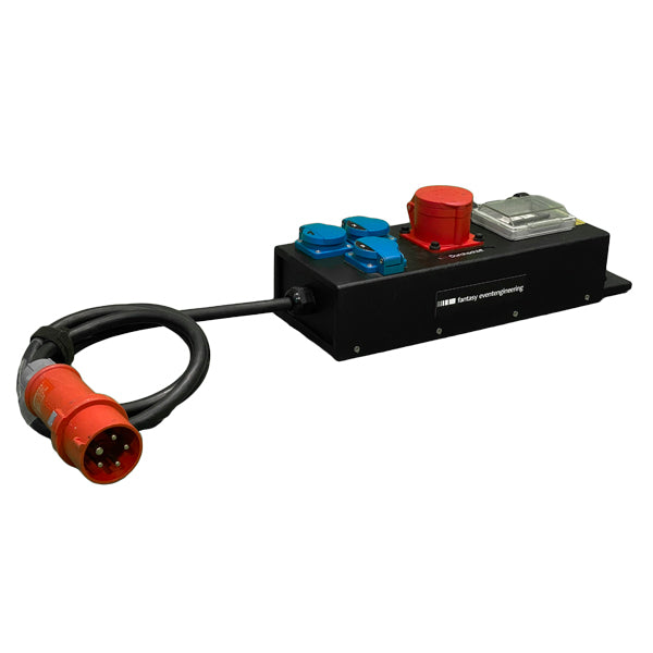 Stromverteiler - CEE 016 A | male => 1 x CEE 16 A, 3 x Schuko female