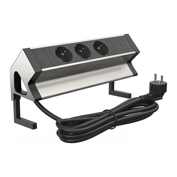 Tischsteckdose mit USB-A & USB-C | male => 3 x Schuko female